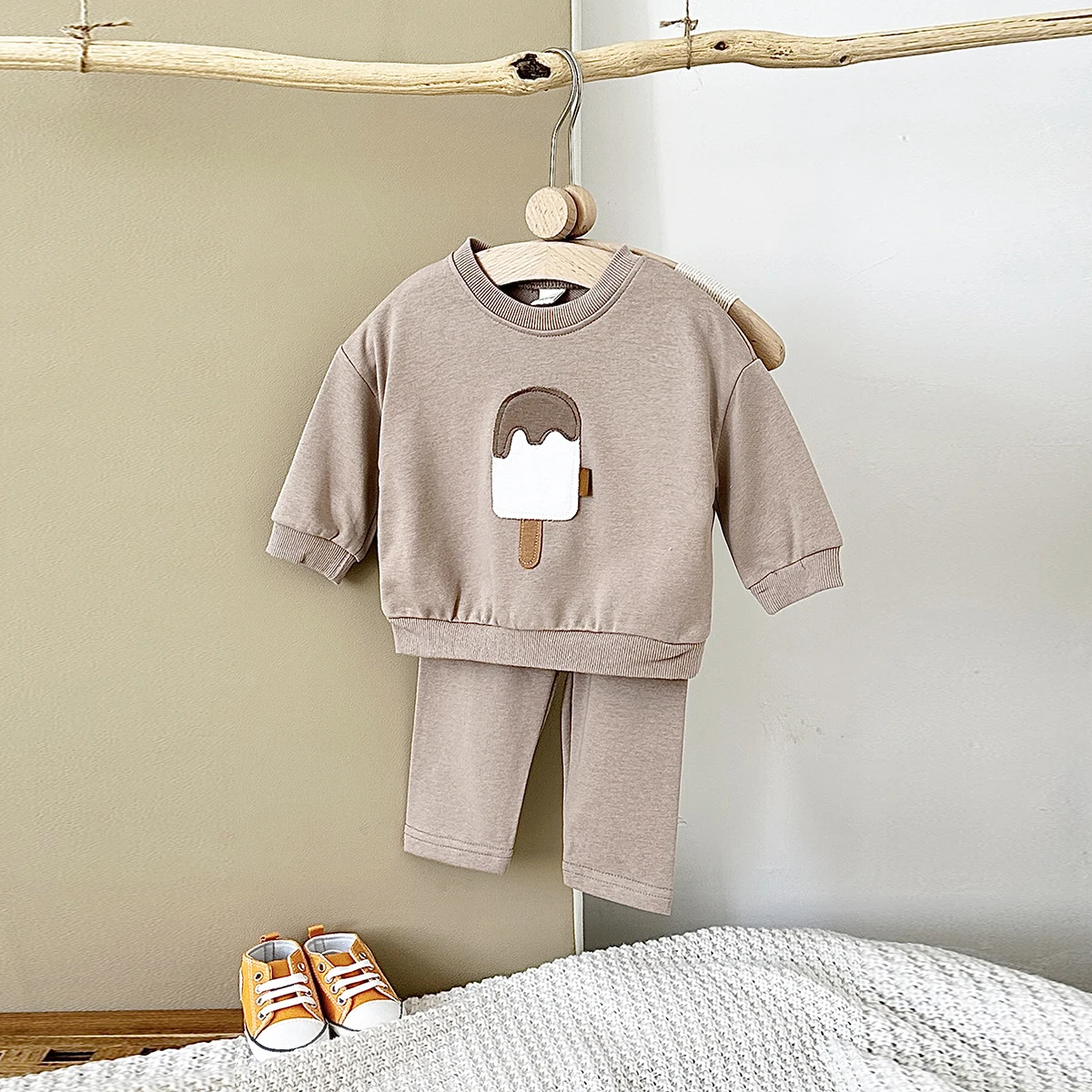 2024 Fall Baby Sets Boy Infant Clothing Toddler Casual Cotton Home Wear Ice Cream Long- Sleeved Pullover+Pants Children\'s Suits