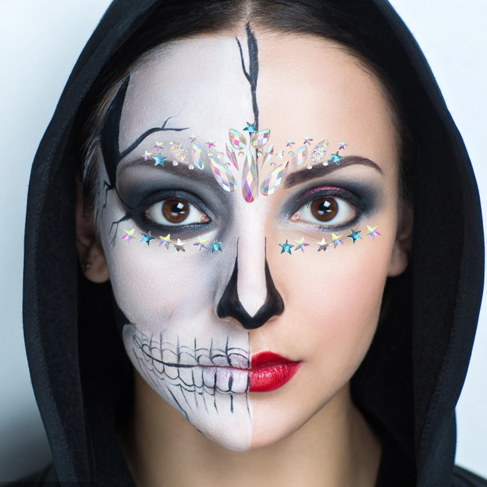 ملصقات شارات للوجه من حجر الراين لحفلات المهرجانات وحواجب العين والأحجار الكريمة وجواهر الوجه وعصا أكريليك وشم مؤقت