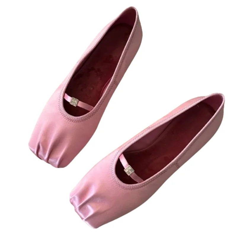 Chaussures de ballet plissées carrées pour femmes, chaussures Mary Janes pour femmes, document solide, peu profondes, tout assressenti, loisirs, chaussures plates en plein air pour filles