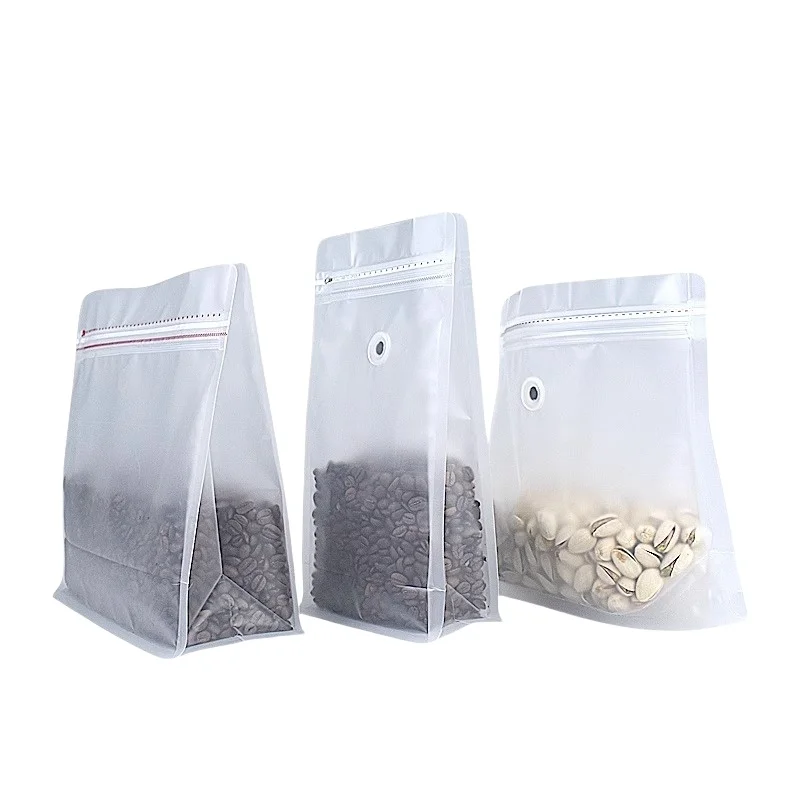 StoBag 50pcs Transparent Frosted Coffee Beans Packaging Bag with Valve Sealed for Powder Food Nuts Storage Reusable Pouch Pocket