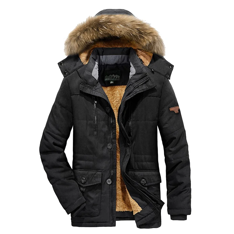 

Men Hooded Coat Winter Trendy Cotton Padded Plush Lining Solid Color Windbreaker Men Thermal Coat Cold Proof Hood Jacket Outwear