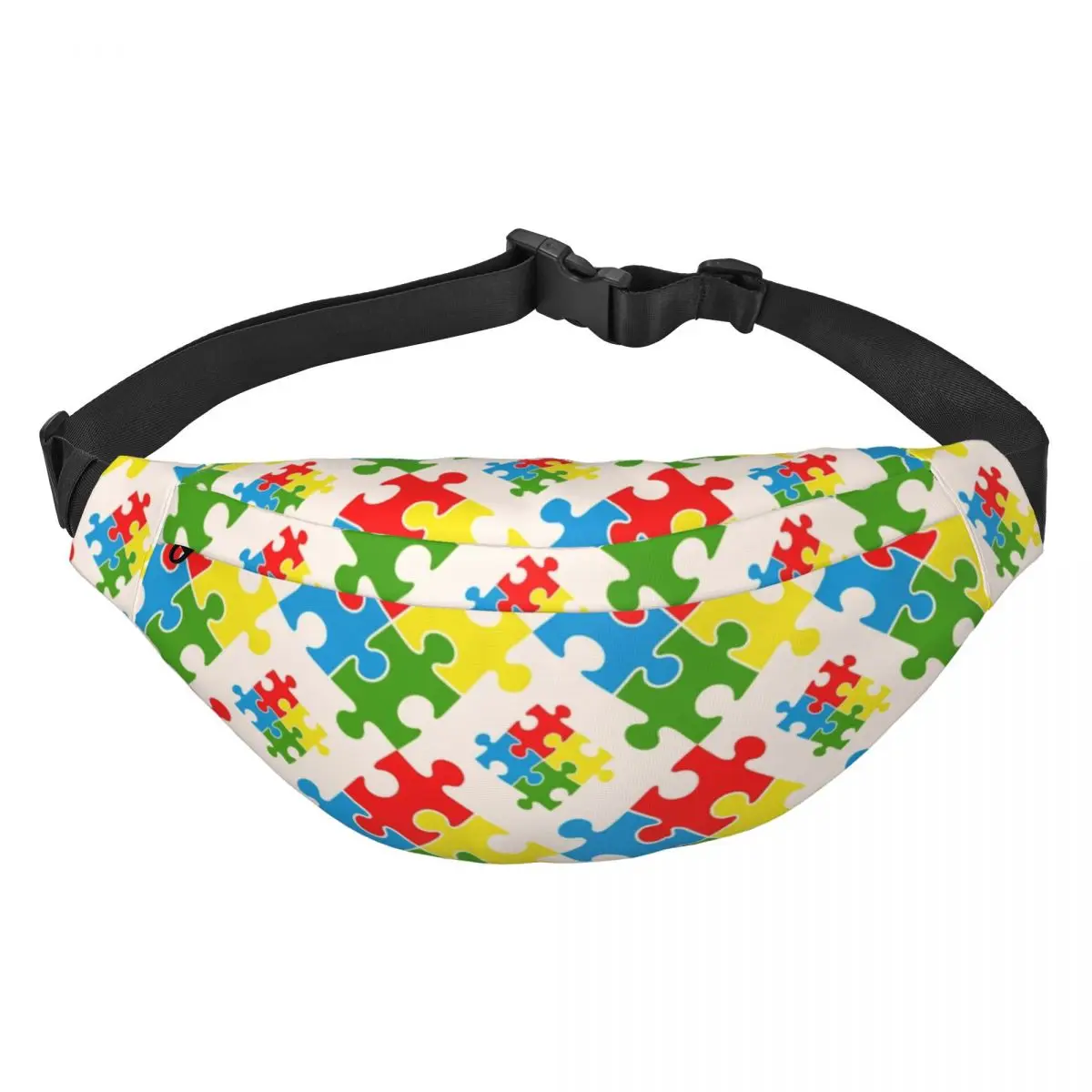 

Custom Colorful Puzzle Autism Awareness Pattern Fanny Pack Men Women Sling Crossbody Waist Bag Travel Hiking Phone Money Pouch