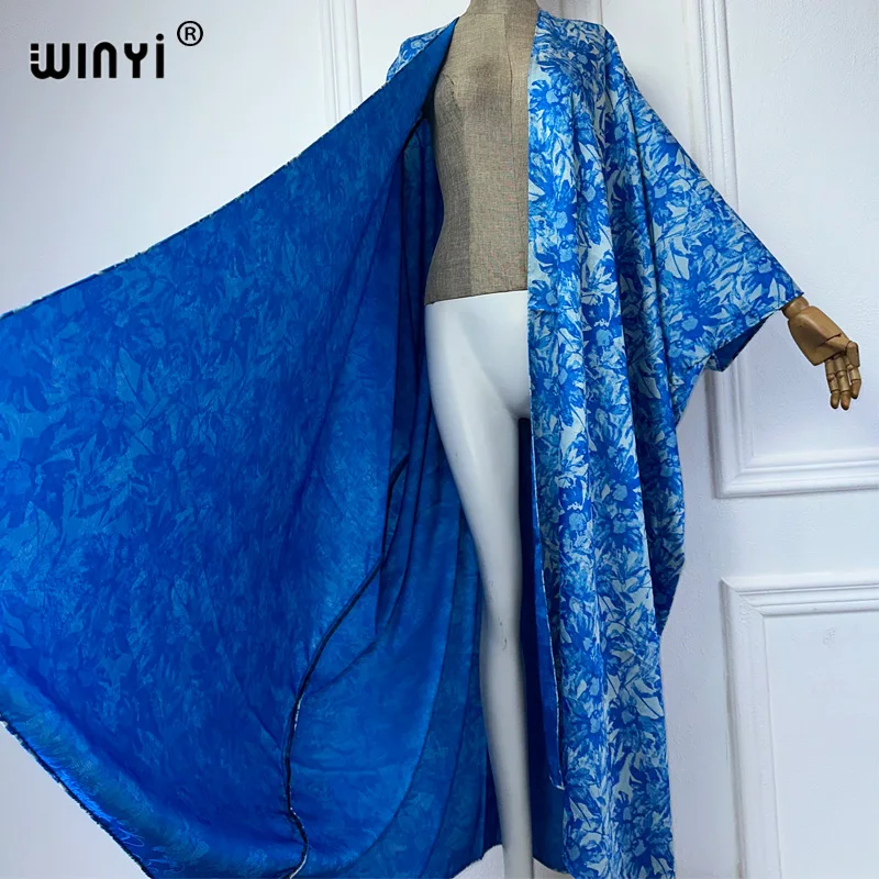 WINYI wysokiej jakości boho nadruk otwarty płaszcz odzież plażowa Cover up elegancki kaftan abaya dubaj luksusowy kardigan kimono maxi sukienka