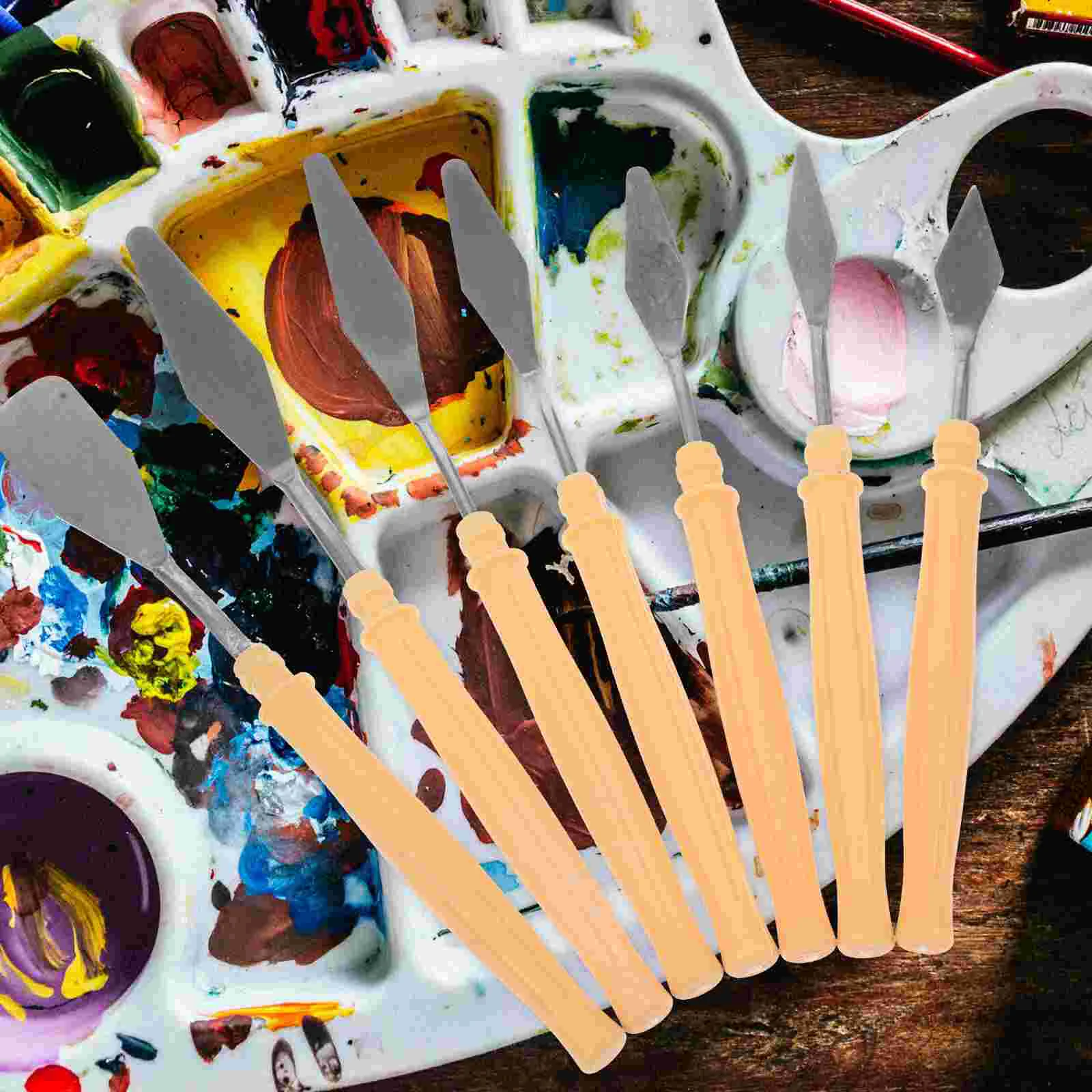 

7pcs Metal Oil Painting Spatula Craft Metal Spatula With Plastic Handles