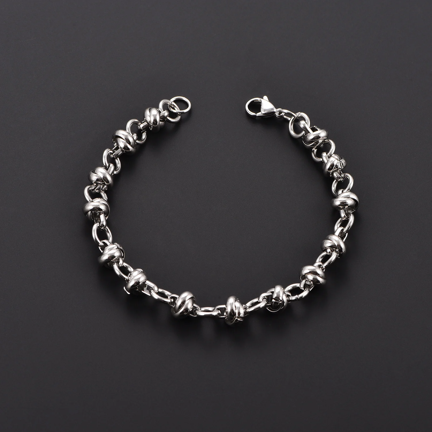 8MM Chunky Link Knoten-Handkette aus Edelstahl, Kreatives Perlen-Knoten-Armband, Personalisierter Party-Schmuck – Detail 4