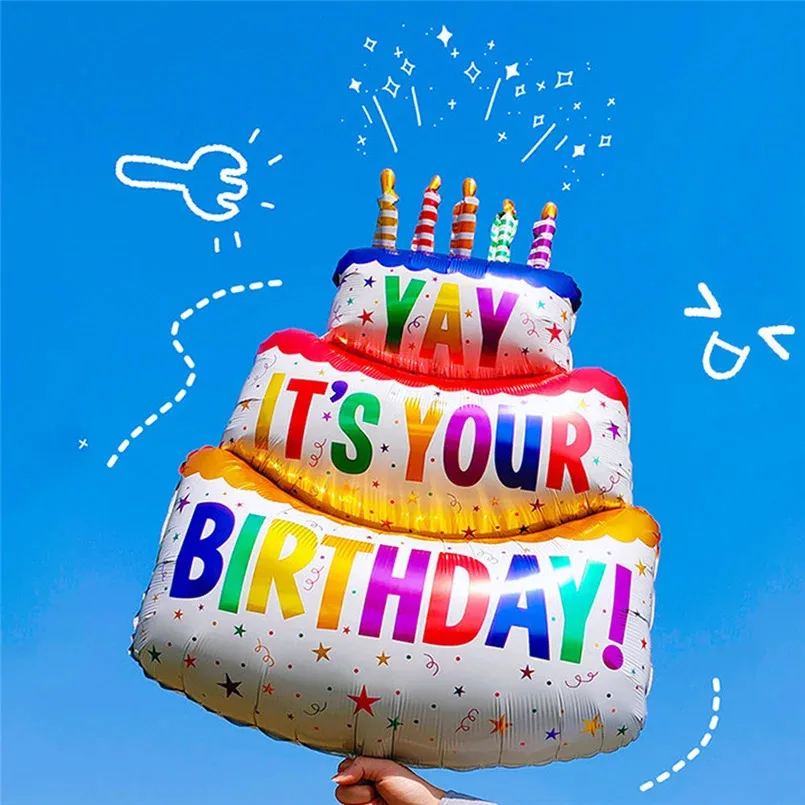 3-Layer Large Cake Balloons Happy Birthday Cartoon Bear Cake Foil Balloons for Kids Birthday Party Decoration Props Ballon Toys