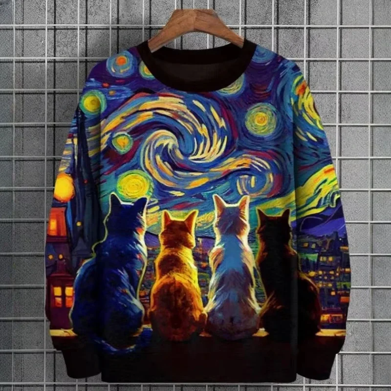 Art Abstract Sweatshirt Men's Clothing Round Neck Pullover Top 3D Print Animal Oil Painting Streetwear Harajuku Fall Sweatshirts