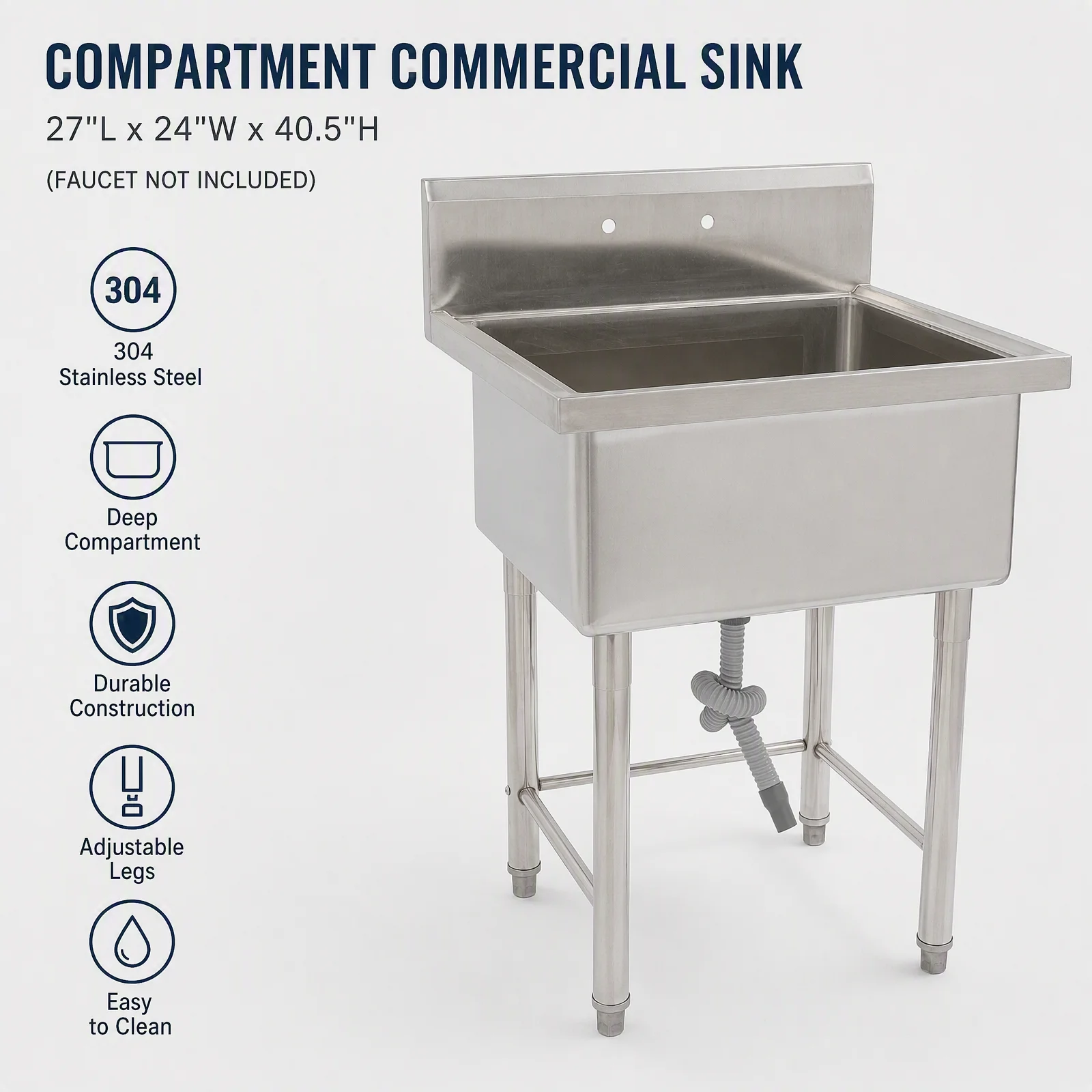 Commercial Sink - 27*24*40.5 Without Faucet Commercial Sink with Faucet, Freestanding Kitchen Sink, Sink for Bar, Restaurant, Kitchen, Hotel and Home