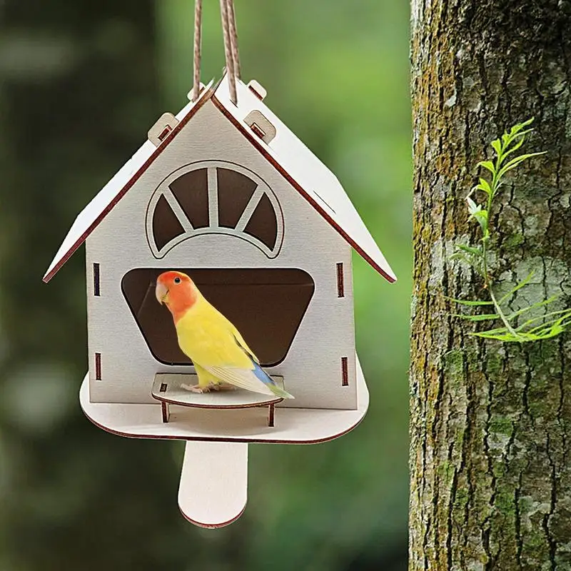 Unfinished Wooden Birdhouse Parrot Unfinished Wood Houses DIY Bird Shelters Creative Painting Doodling Crafts For Kids Adults