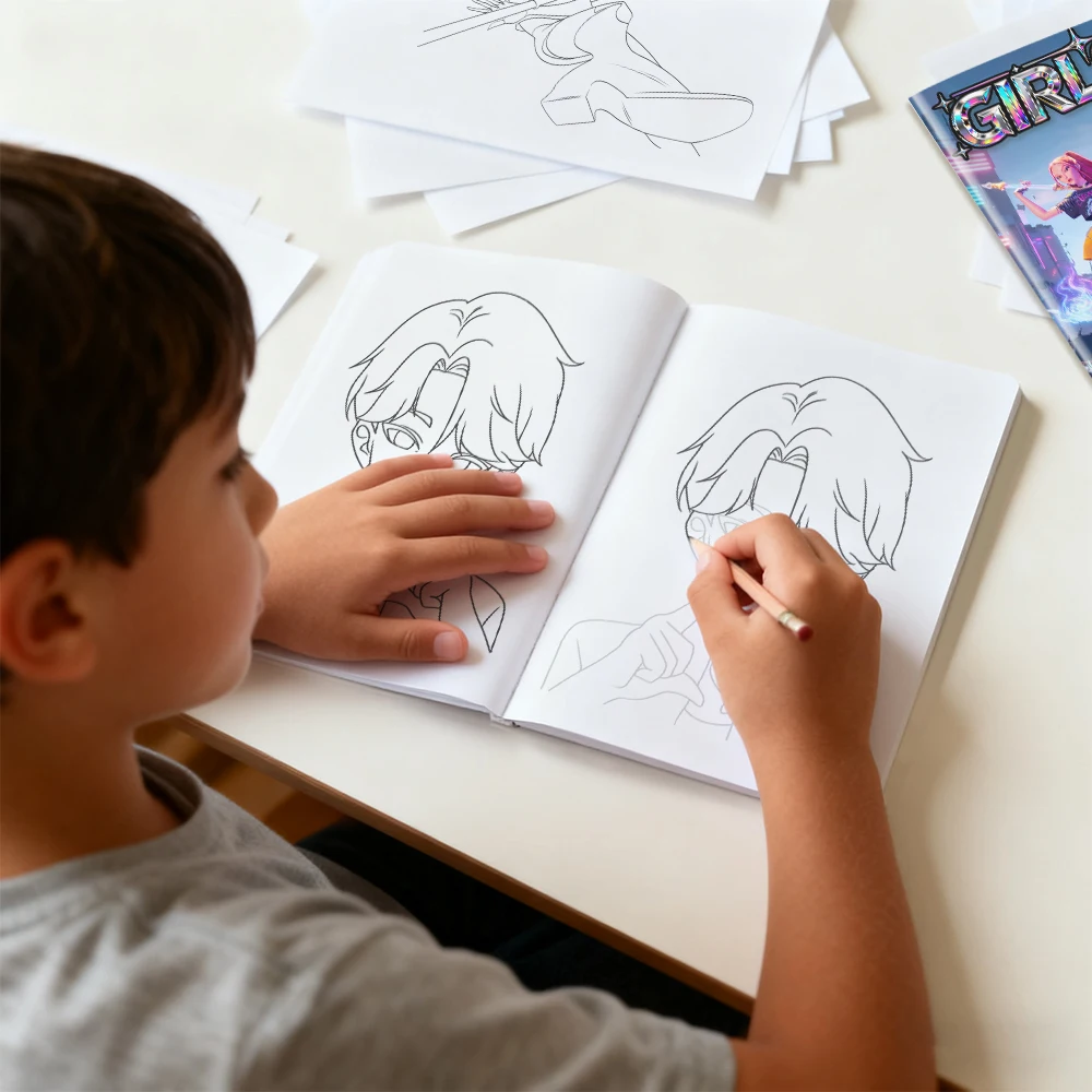 Demo-n Hunters Diy Kleurplaten Doodle Boeken Meisje Groep Figuren Cartoon Graffiti DIY Schilderboek Kinderen Puzzel Tekenspeelgoed