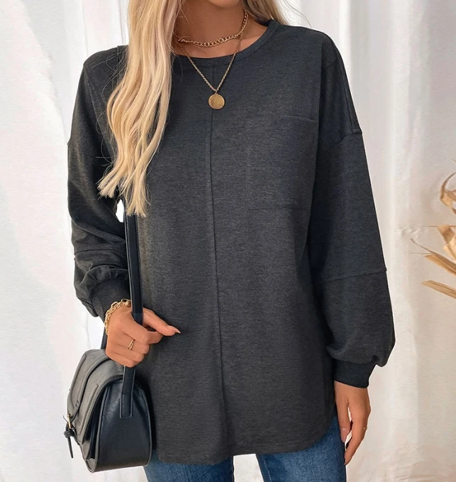 Women's Hoodie Autumn Fashion New Long Sleeved Round Neck Pullover Hoodie Temperament Commuting Casual Simple Retro Hoodie