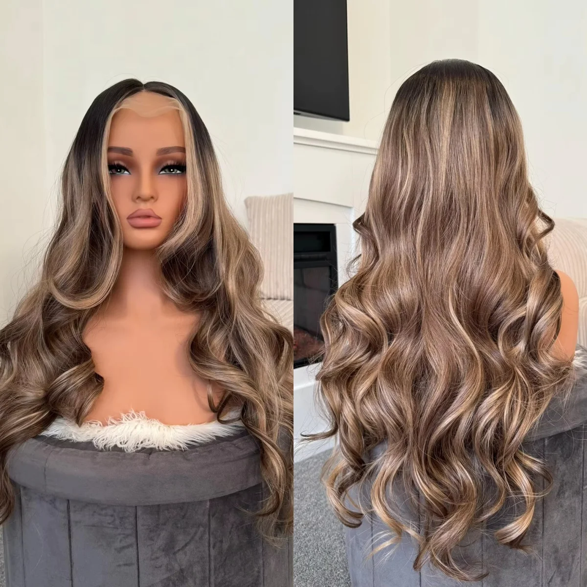 

HD 13x4 Ombre Бесклеевой Мелированный Парик Синтетические Волосы 13x4 Объемная Волна Медовый Блондин Парики Шнурка Длинные Выделенные Полные Парики Лидер продаж