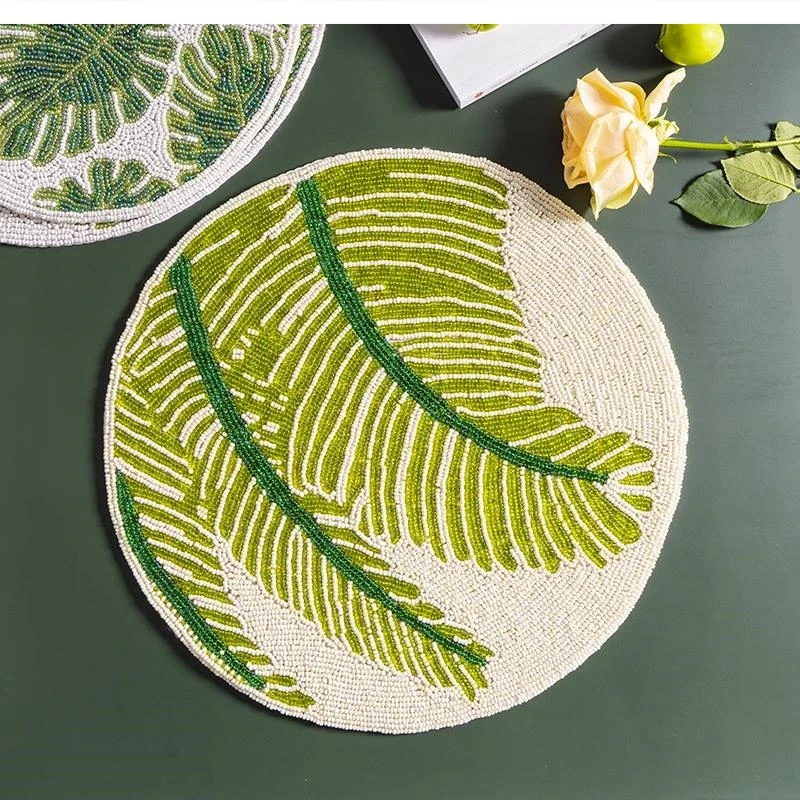 Nordic round heat insulation pad Western food mat table anti-scalding green beaded placemat coaster Household teapot pot