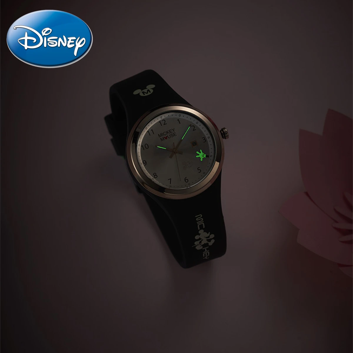 Disney Mickey Tape Waterdichte Student Lichtgevende Kalender Quartz Horloge Cadeau Voor Kinderen Met Doos