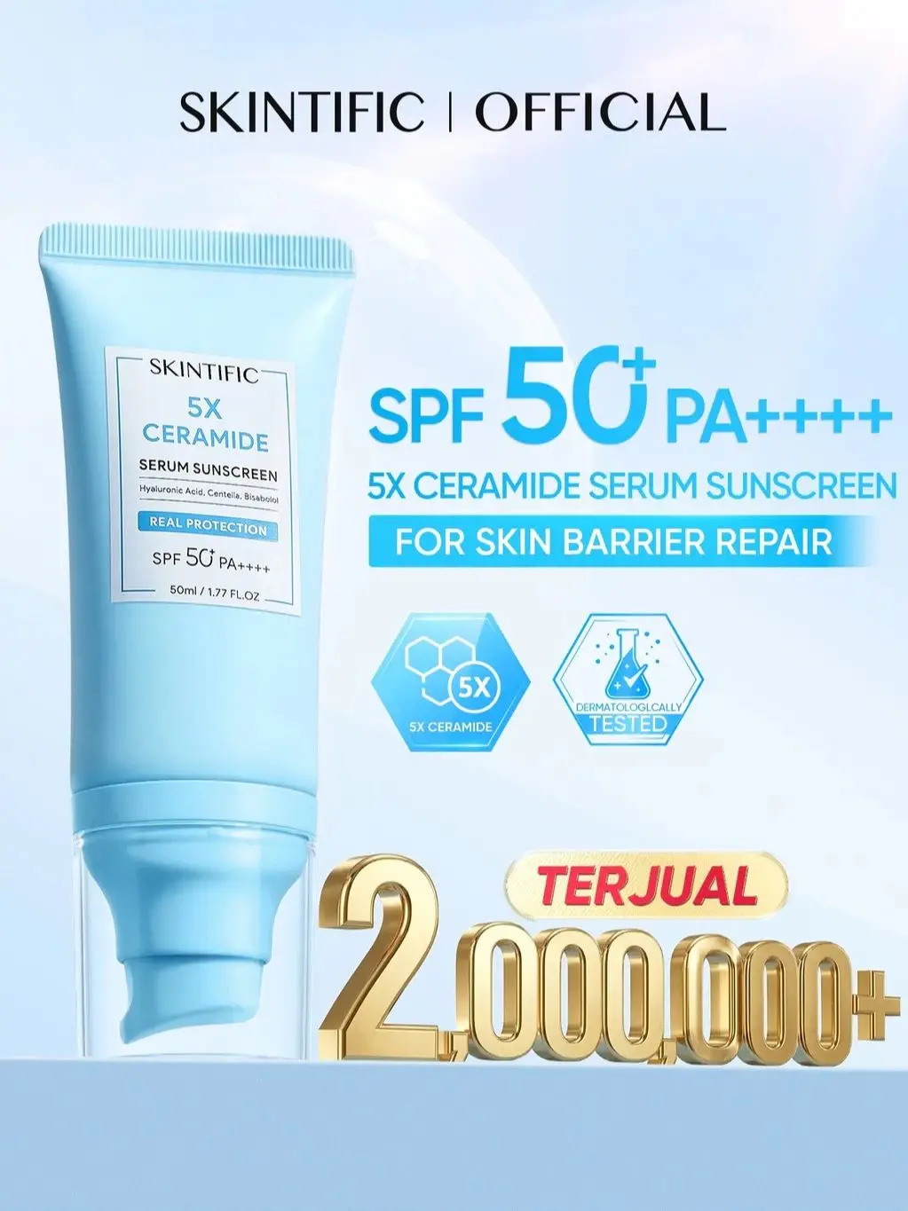SKINTIFIC 5X Ceramide Serum Sunscreen SPF50+ PA++++ | Oil Control Non-Comedogenic, Acne-Friendly, Skin Barrier Protection, Hydra