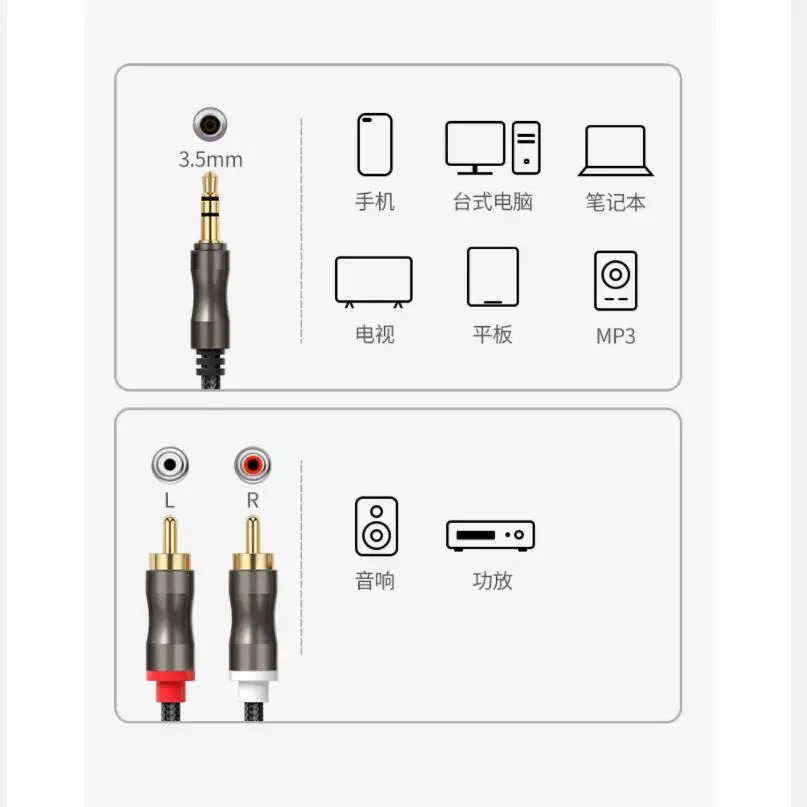 Hifi RCA ถึง 3.5 มม.สายสัญญาณแพลตฟอร์มคอมพิวเตอร์มือถือสําหรับเครื่องขยายเสียงเครื่องเล่น CD ลําโพงสาย RCA