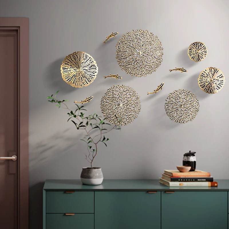 Wall Decoration Wall Hanging Copper Pendant Metal Hollow Out Coral Lotus Leaf Fish Pond Goldfish Background Home Decoration