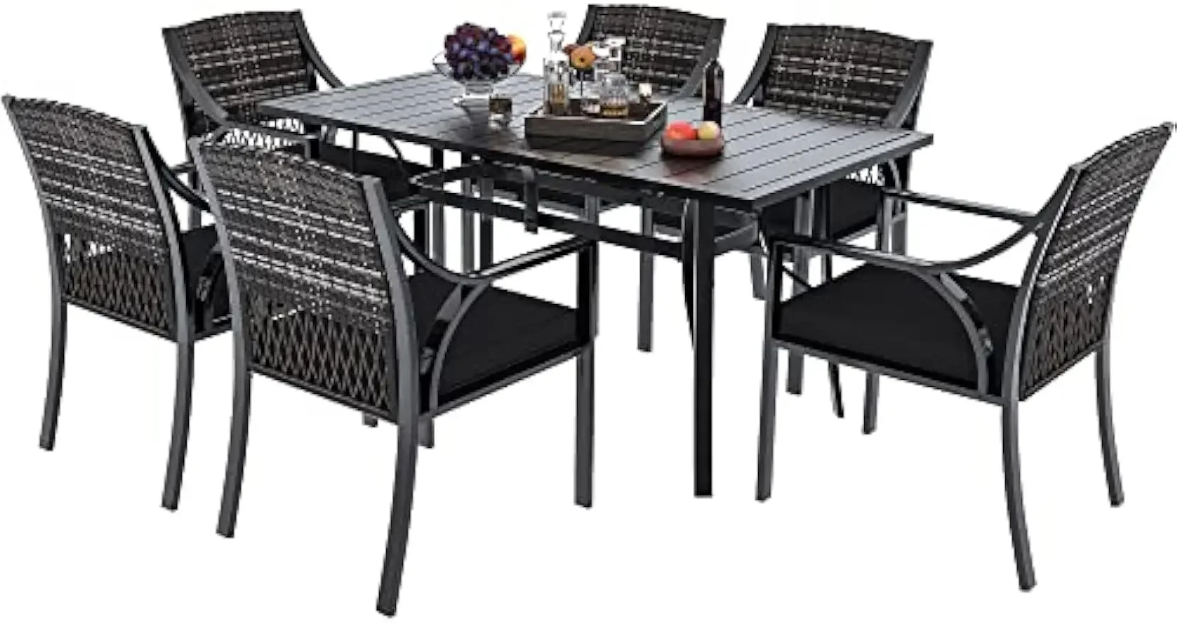 

7 Piece Patio Dining Set, Outdoor Patio Wicker Dining Table Furniture Set with All Iron Frame for Lawn Garden Backyard Deck