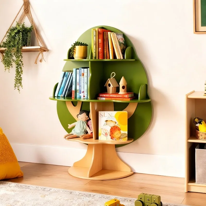 Creative cartoon bookshelf Floor-to-ceiling children's simple tree-shaped picture book storage rack Living room study wall shelf