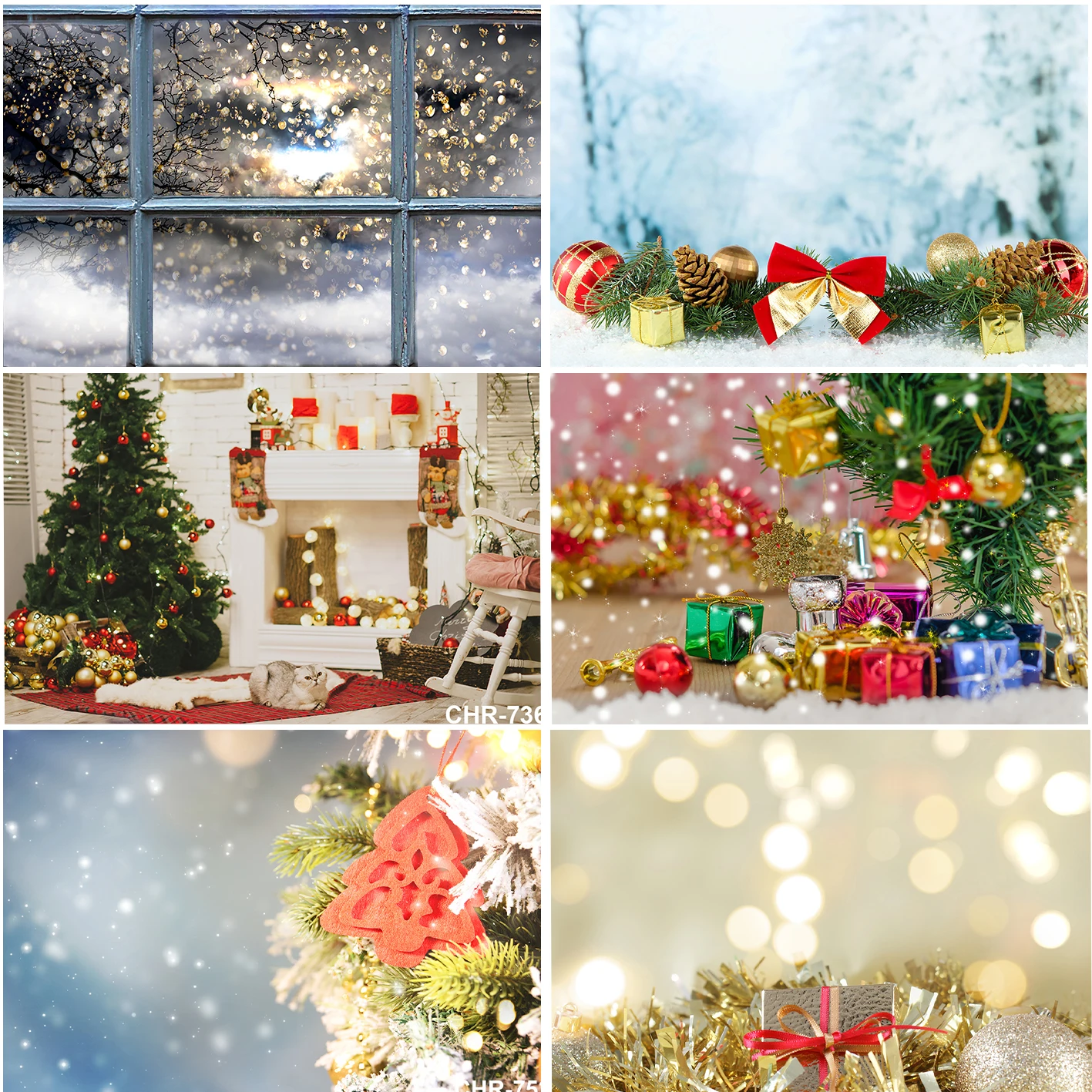 Christmas Presents Happy New Year Xmas Tree Photographic Backdrops Shinny Party Theme Photocall Studio Banner Props Backgrounds