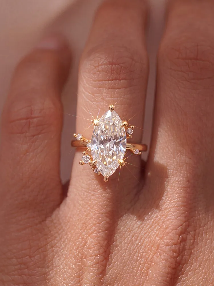 Personalisierter Modischer Marquise-Zirkon-Ring für Damen 925 Sterling Silber Jubiläums-Verlobungsring Luxuriöser Hochwertiger Schmuck – Detail 2