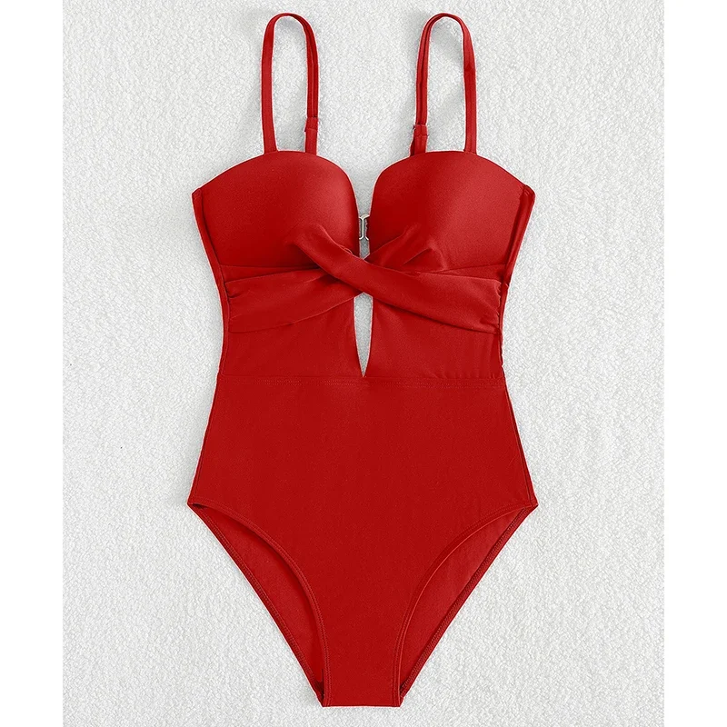 Maillot de bain une pièce Simple et solide pour femmes, ajouré croisé, dos nu, slim, vacances, plage, nouvelle collection 2025