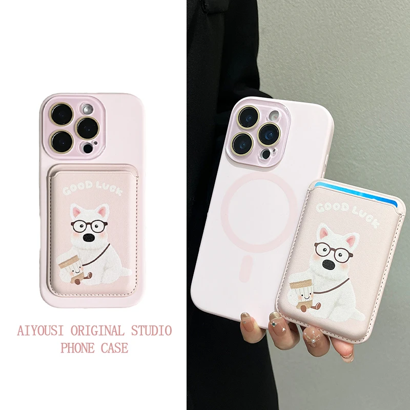 

Милый магнитный розовый чехол-карточка West Highland для Apple 16 pro max, чехол для телефона iPhone 14, силиконовый защитный чехол i13 pro для борьбы