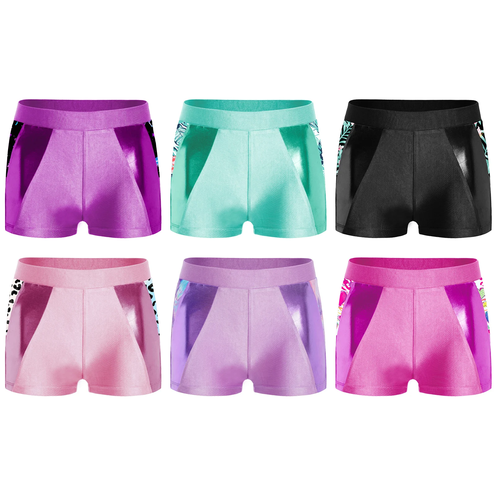 أزياء الأطفال الفتيات مطاطا حزام معدني مطبوعة المرقعة السراويل الرياضية للرياضة اليوغا الجمباز الشكل التزلج الرقص