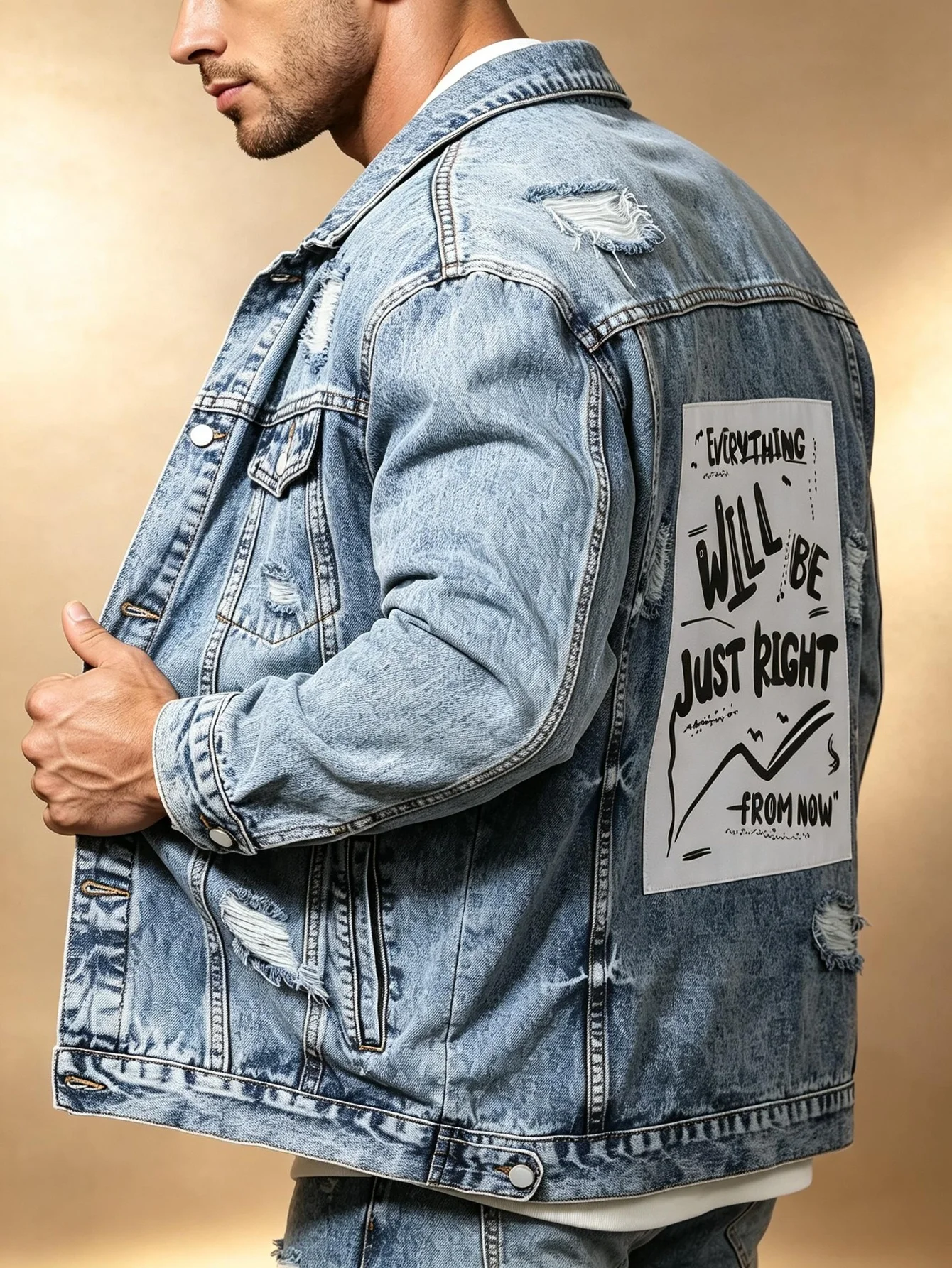 Men's Y2K Denim Jacket American Streetwear Trendy Lapel Button Down Jean Coat, Ideal Gift for Husband and Lover