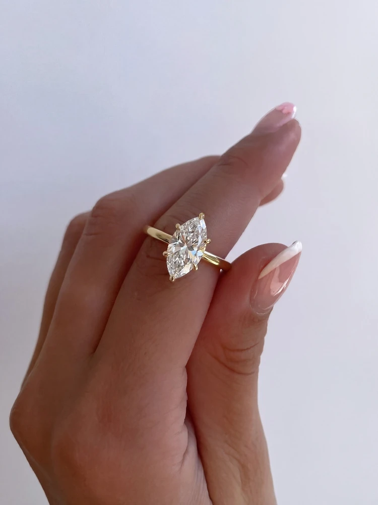 Larmor 925 Sterling Silver Classic 1-3 Carats Marquise Zircon Ring For Women Engagement Wedding Luxury High Quality Fine Jewelry