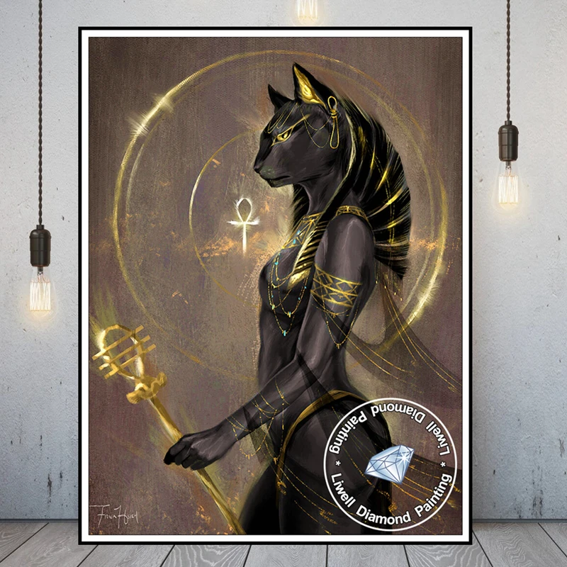 Ancient Egypt God Anubis And Bastet Diamond Rhinestone Painting Art Egyptian Cat Animal Complete Kits Mosaic Cross Stitch Decor