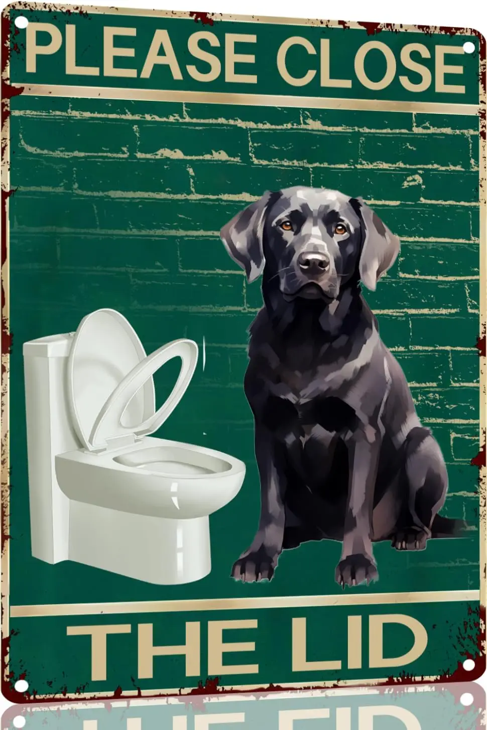 Labrador Retriever Tin Sign Dog Please Close The Lid Bathroom Restroom Vintage Metal Tin Sign Retro Poster 12x8 Inch for Bathroo