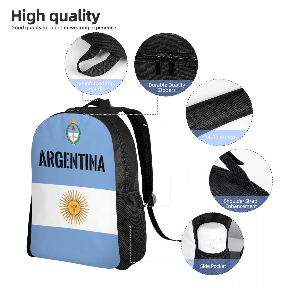 2023 Argentina Country Flag Backpack Middle School Student Schoolbag Casual Back Pack Travel Bag Unisex Backpack