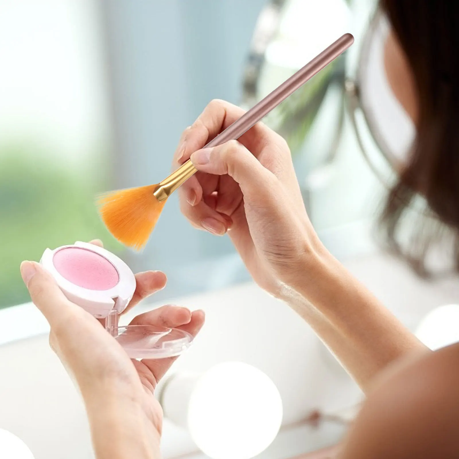 Aplicador de colorete en forma de abanico para resaltar, accesorios, herramienta de aplicación de polvo para contorno de maquillaje, 3 uds.