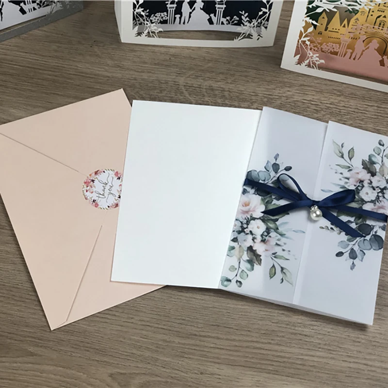 50pcs/lot colour Translucent Wedding Envelope for Invitations Postcards European Bow knot Message Card Letters Business Envelope