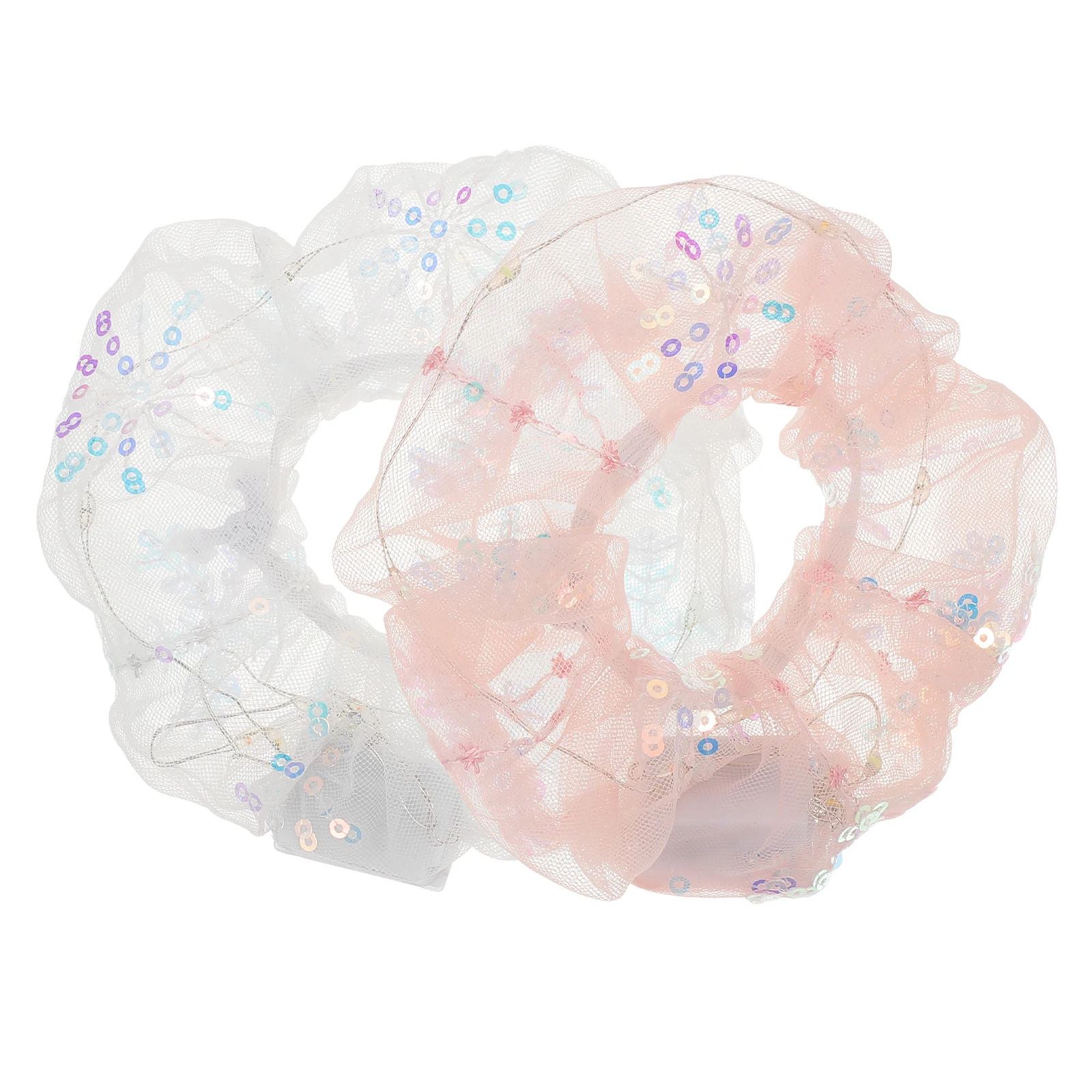 

2pcs Glowing Accessories Luminous Scrunchies Elastic Bands Women LED Light Hair Ropes Neon Parties Stylish Girly Mesh Ropes