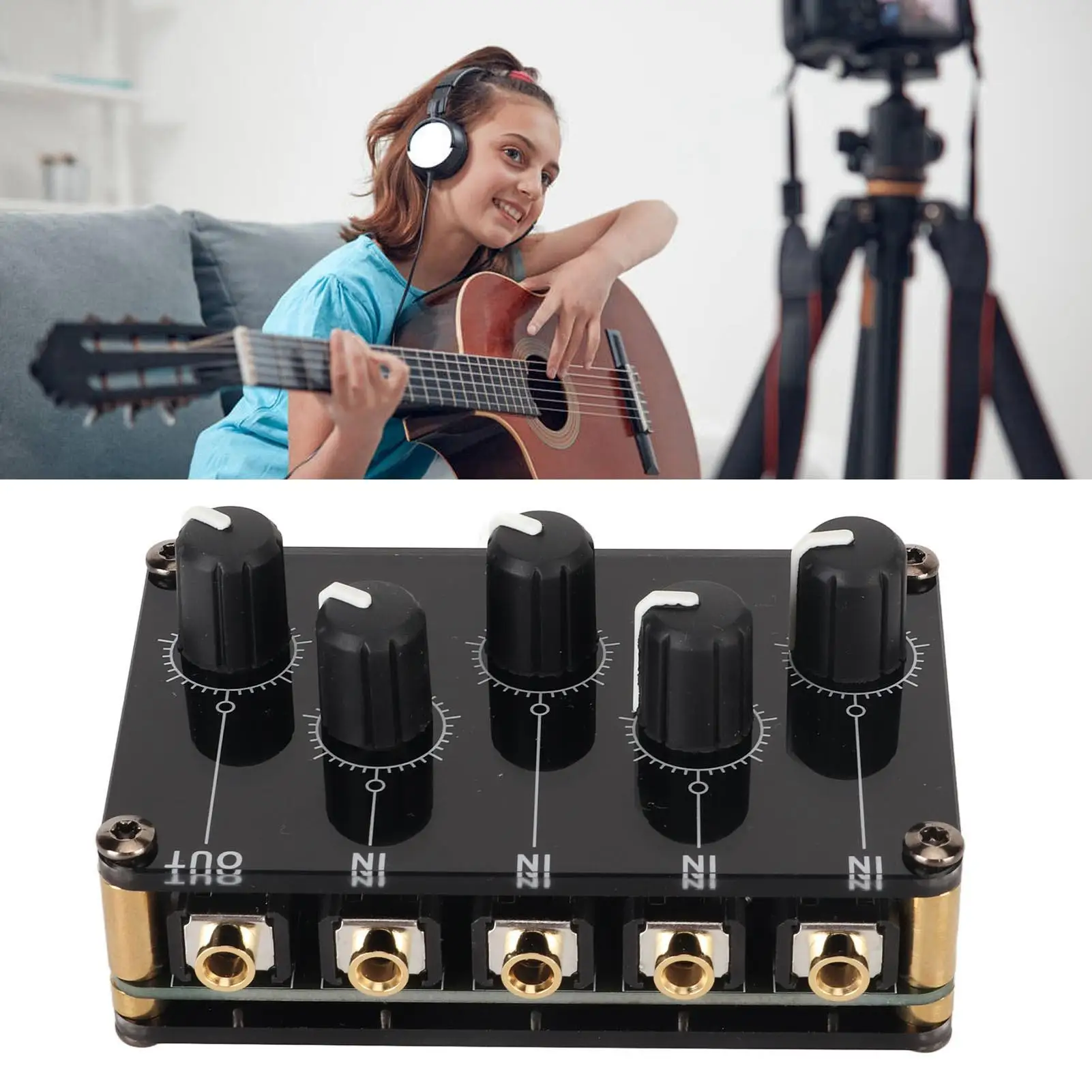 Mini Dual Channel Passive Mixer 4 In 1 Output Low Noise Stereo for pc & Phone - Portable Sound Input Solution