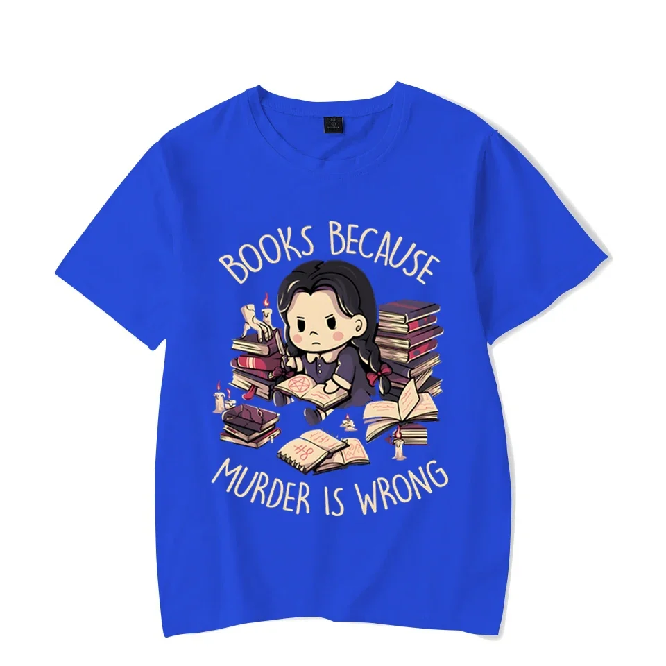 Graphic Girl T-shirt Cute Girl Read Books Because Murder Is Wrong Letter Women Short Sleeves Harajuku Fashion Oversize Study Tee