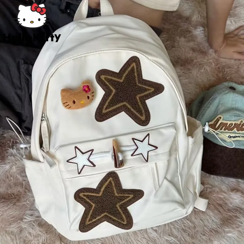 Sanrio Hawaii Plush Hello Kitty Star Backpack Y2k Spicy Girl Vintage Shoulder Bag Preppy Schoolbag Women Large Capacity Bookbag