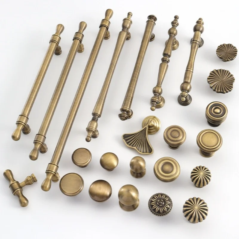 Antique Solid Brass Kitchen Cabinet Storage Handles Retro Cabinet Pulls Wardrobe Closet Handle Drawer Knobs Furniture Handles