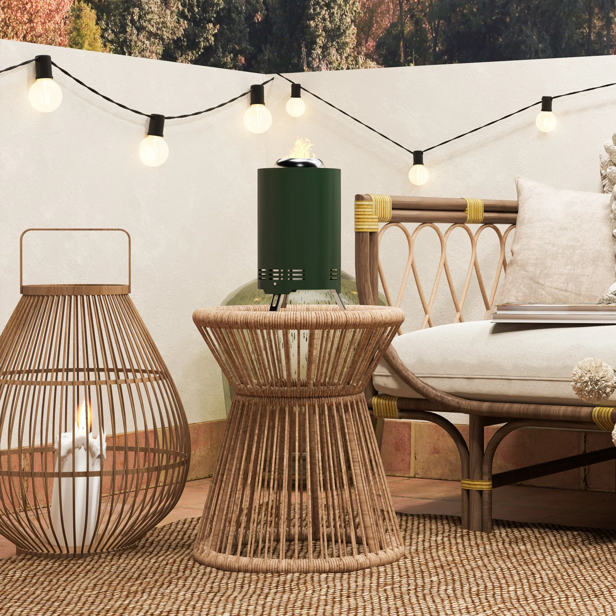 حفرة نار Outsunny بدون دخاني، مقاس 16 × 16 سم من الفولاذ المقاوم للصدأ محمولة لحرق الخشب، باللون الأخضر