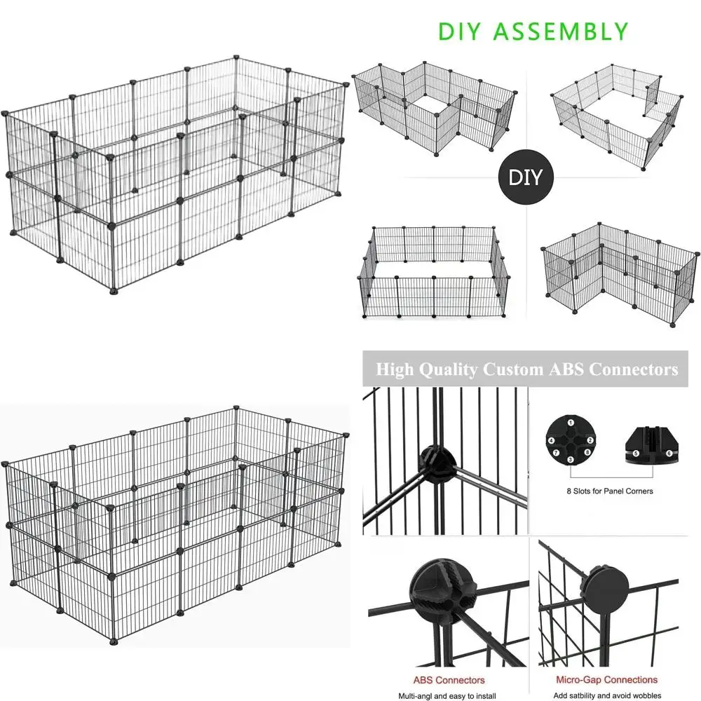 

Портативный металлический манеж для мелких животных, 15x12, 24 черных панелей, подходит для морских свинок, кроликов, собак и кошек