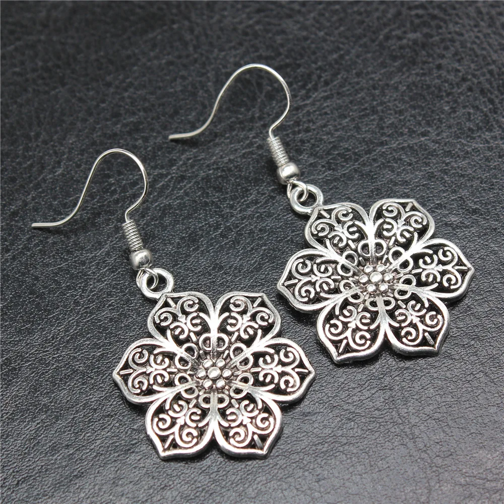 Women Vintage Drop Earrings Fashion Handmade Simple Design 2 Colors Flowers Pendant Earrings