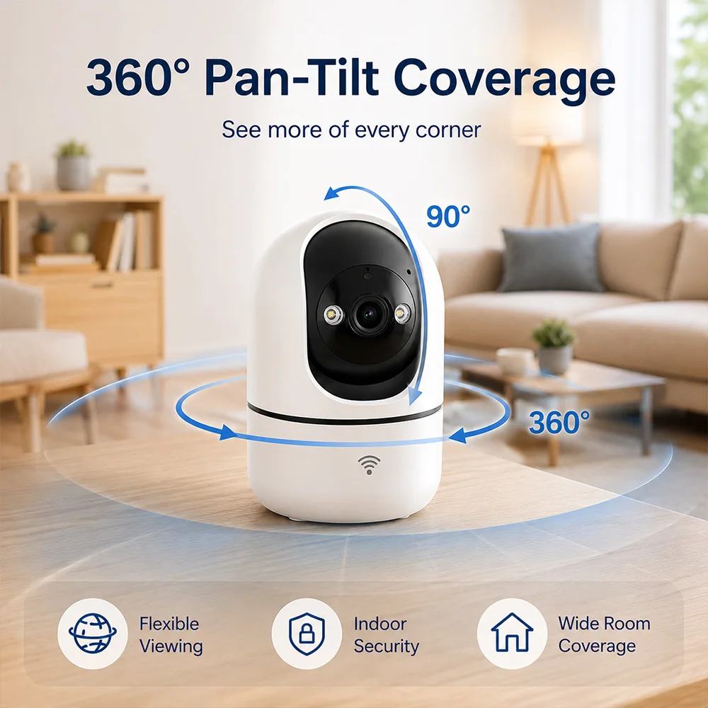 Home PTZ WiFi 2MP Camera Tuya Indoor Cam Easy Installation Two Way Audio Night Vision Remote View Cameras Security Surveillance