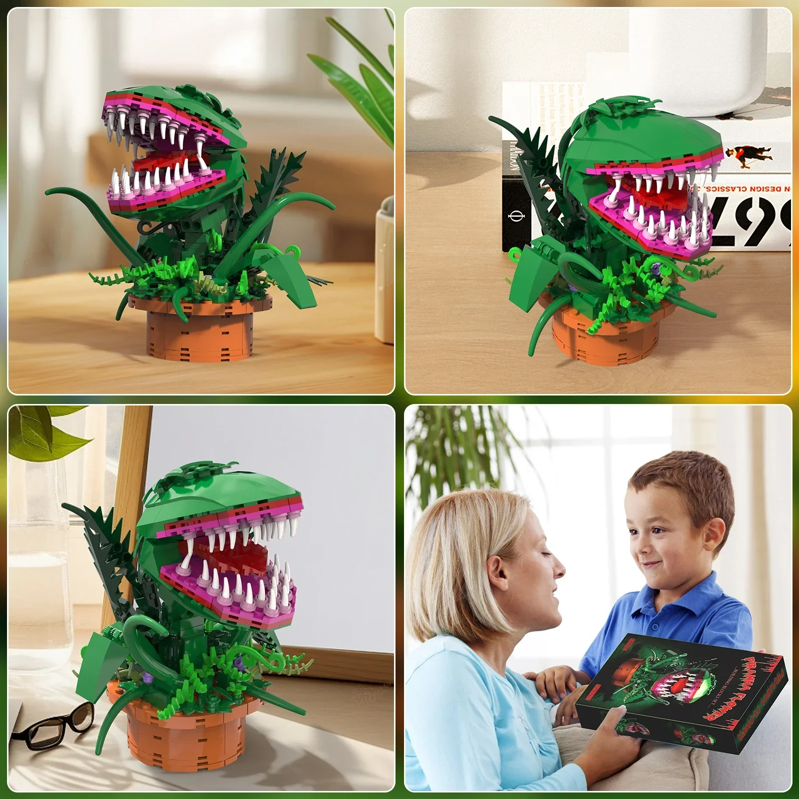 Audrey 2 Piranha-Pflanzensteine, kompatibel mit Lego, Little Shop of Horrors, Blumen-Bausteine, Geschenk für Halloween, Weihnachten