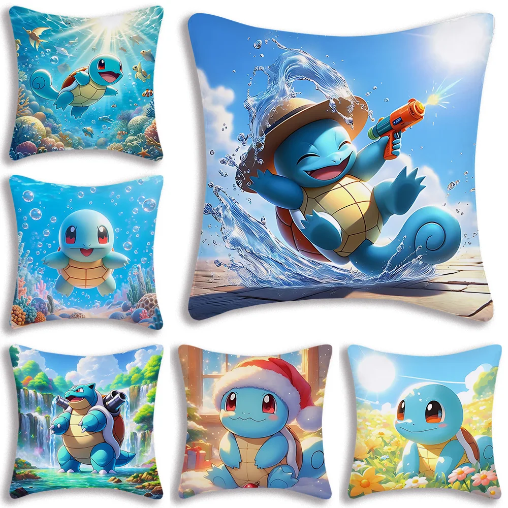 

Pillow Covers Cartoon Cute Anime Squirtle Sofa Decorative Home Double-sided Printing Short Plush Cute Cushion Cover