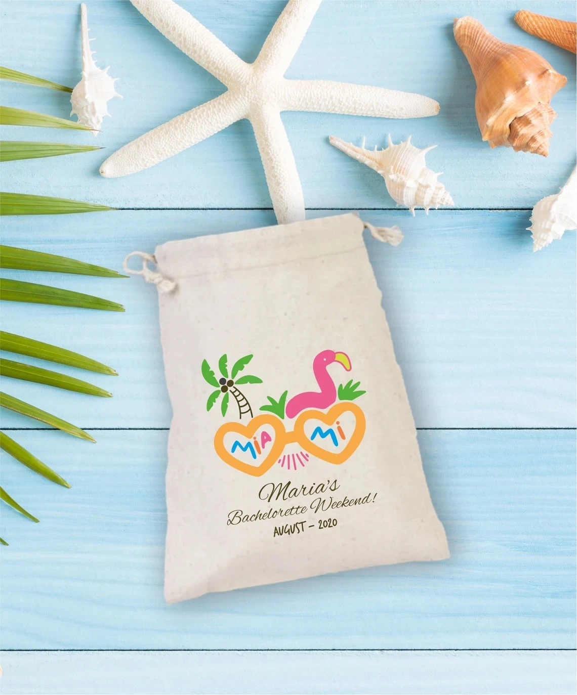 20 Pcs Miami Palm Flamingo Bachelorette Party Hangover Kit, Bachelorette Gift Drawstring Bag, Drawstring Mini Favor Bags, Weddin