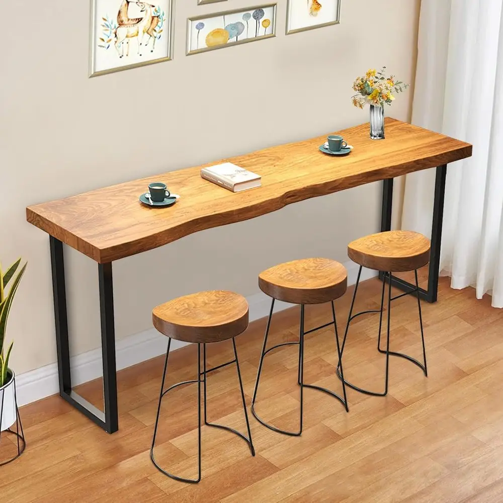 

Industrial Style Solid Wood Bar Table, Counter Height for Dining or Coffee Shop, Ideal for Small Spaces (55.1in)