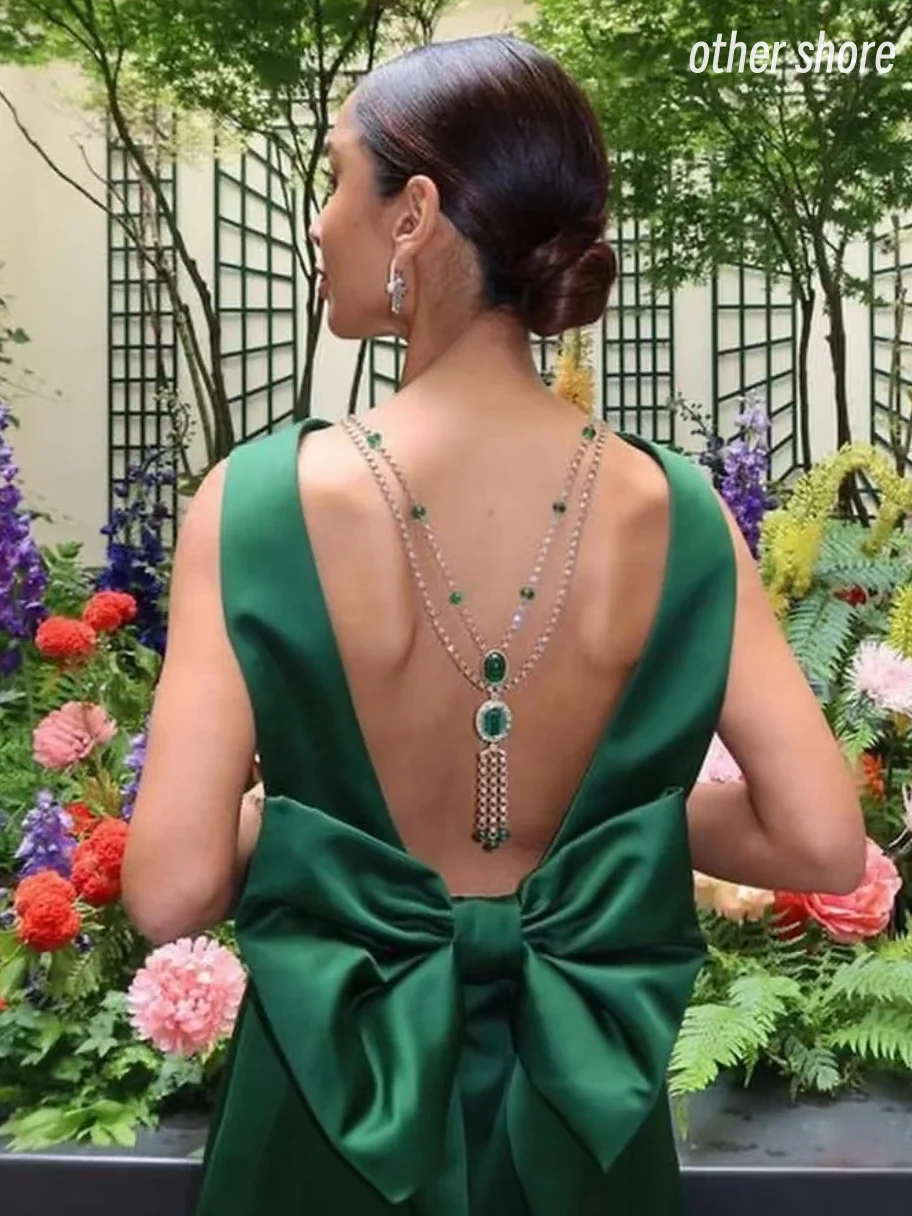 

Other Shore Elegant Vintage Sexy Green Backless Bow Customize Formal Occasion Prom Dress Evening Party Gowns