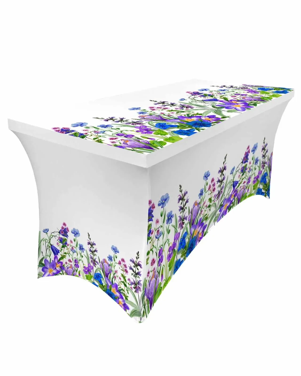 Plants Field Flowers Herbs Purple White Rectangular Elastic Table Skirt Wedding Table Cover Kitchen Dining Table Tablecloth